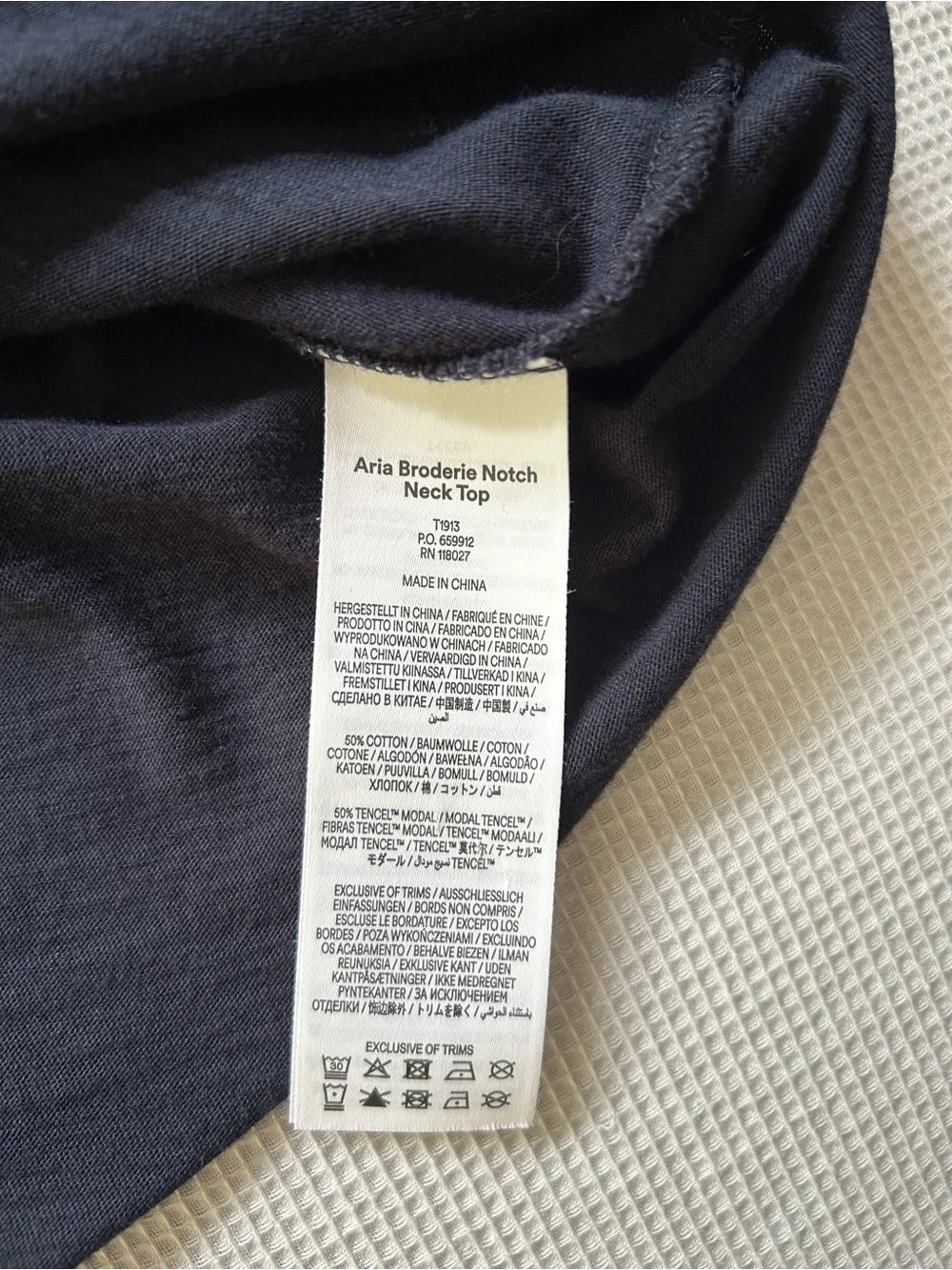 Boden Navy Lace-Trim V-Neck Long Sleeve Top